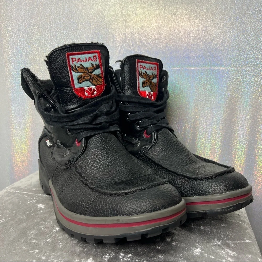 Pajar winter boots black high top sneaker style shoes black red blue shiny warm
